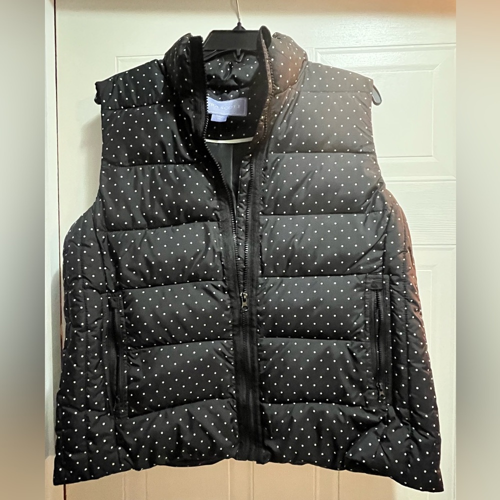 Women’s Laura Scott Black Polka Dot Puffer Vest Size Medium